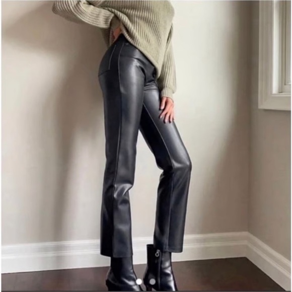 Aritzia Wilfred Melina Faux Leather Pants High Rise Straight Leg Black Size 6 - Picture 4 of 15